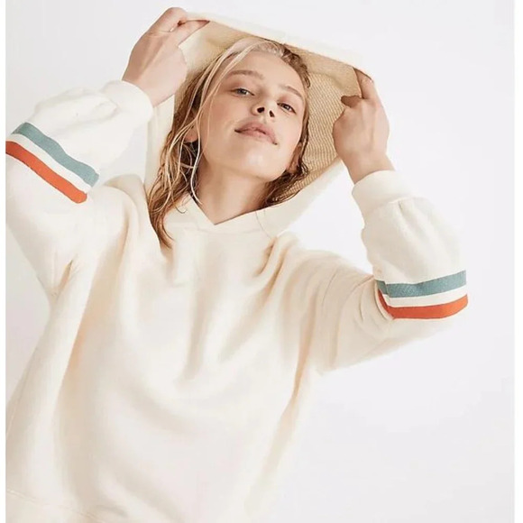 Madewell MWL Airyterry Hoodie Sweatshirt: Stripe-Sleeve Edition 29794 - Picture 1 of 16
